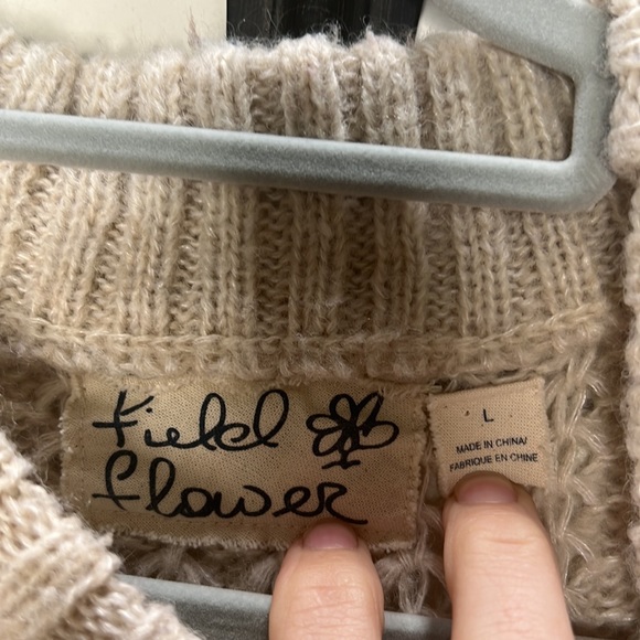 Anthropologie Field Flower waffle knit cream sweater size Large - Picture 3 of 3